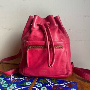 FOSSIL Vickery Hot Pink Pebbled Leather Drawstring Mini Backpack - MSRP $168